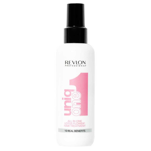 Revlon Uniq One All In Hair Treatment (150 ml) Lotus

Für leichtes Bürsten und Glätten. 
Frizz und Shine Kontrolle.
Entknotet die Haare.
Hitzeschutz. 
Für ein langlebiges Haarstyling. 
Ihr Haar wird weich und seidig sein. 
Verhindert Spliss. 
Schützt Ihre Haarfarbe. 
Verleiht Fülle.